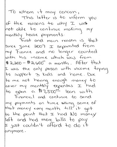 hardship letter to Countrywide Mortgage company